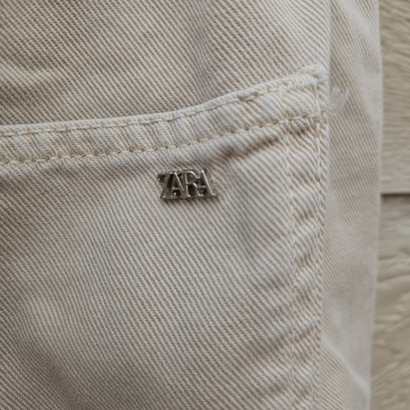 Zara paper bag waist tapered leg khaki cropped pants size 8 light flaws - Picture 6 of 11